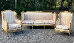 French 19th Century Louis XVI Style Settee and Bergeres A Oreilles