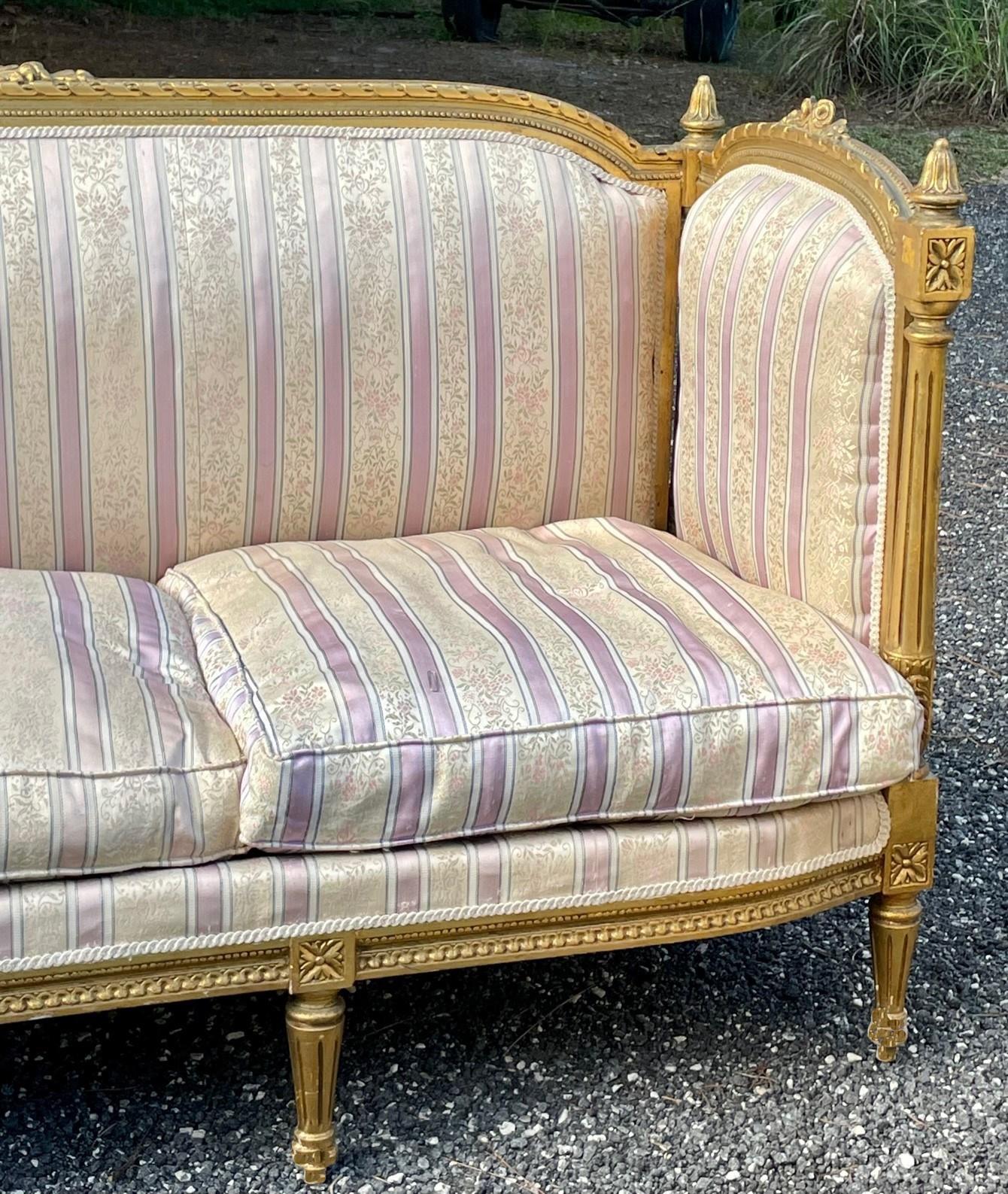 Upholstery French 19th Century Louis XVI Style Settee and Bergeres A Oreilles For Sale
