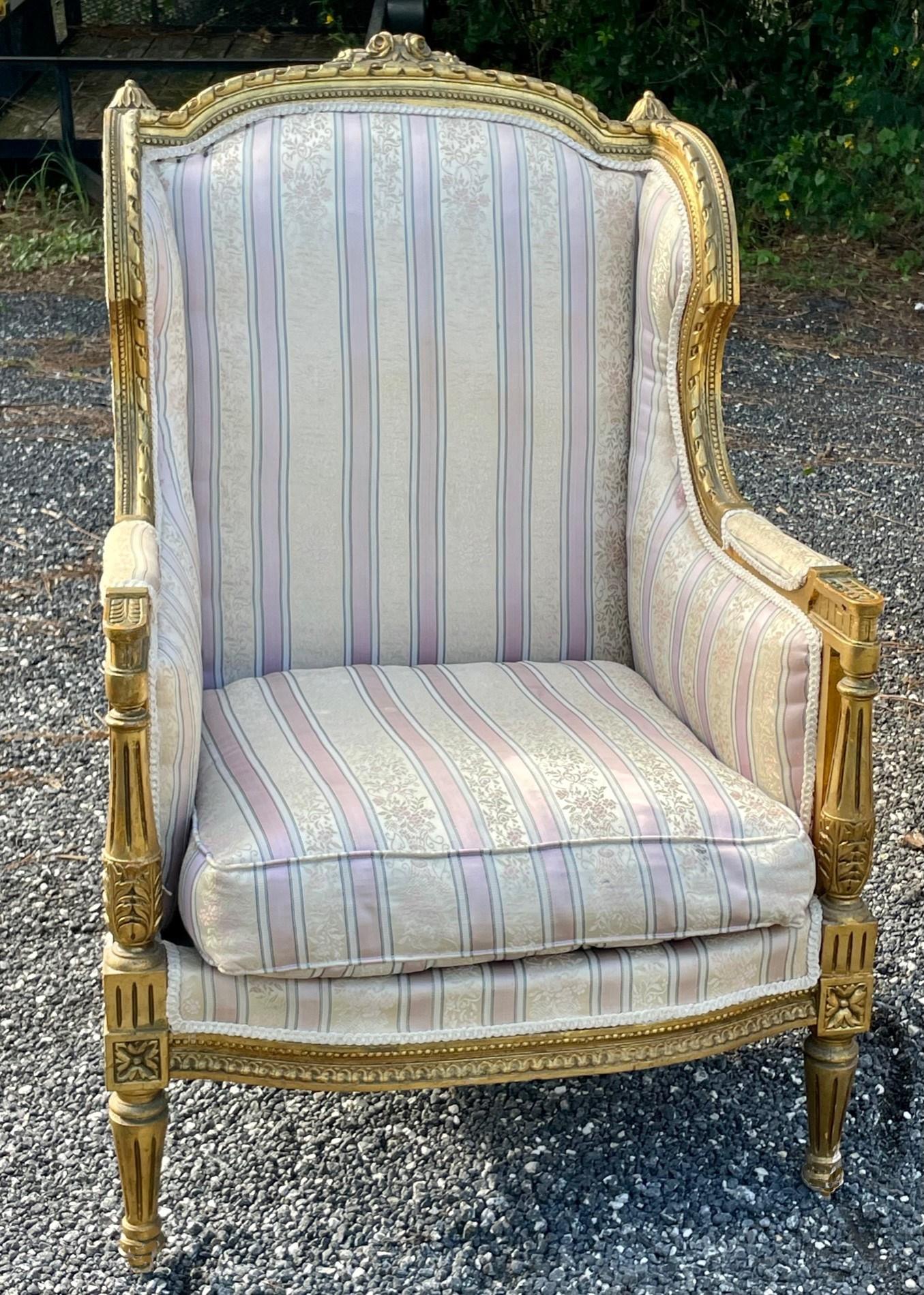 French 19th Century Louis XVI Style Settee and Bergeres A Oreilles For Sale 1