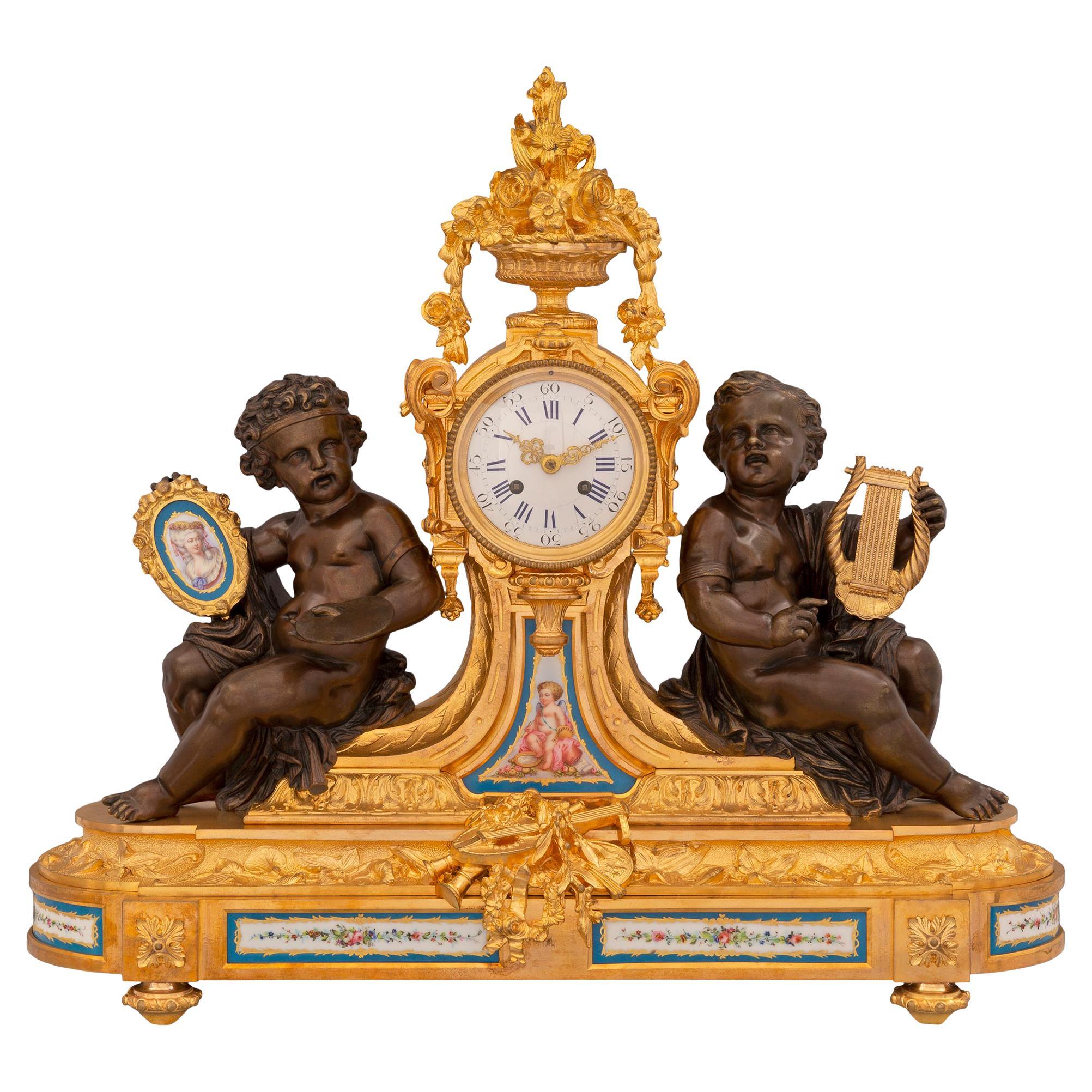 French 19th Century Louis XVI Style Sèvres Porcelain and Ormolu Clock
