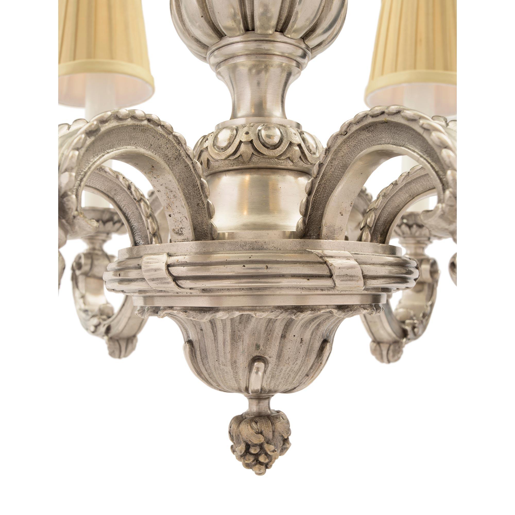 French 19th Century Louis XVI Style Silvered Bronze Six-Arm Chandelier For Sale 3