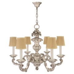 Antique French 19th Century Louis XVI Style Silvered Bronze Six-Arm Chandelier