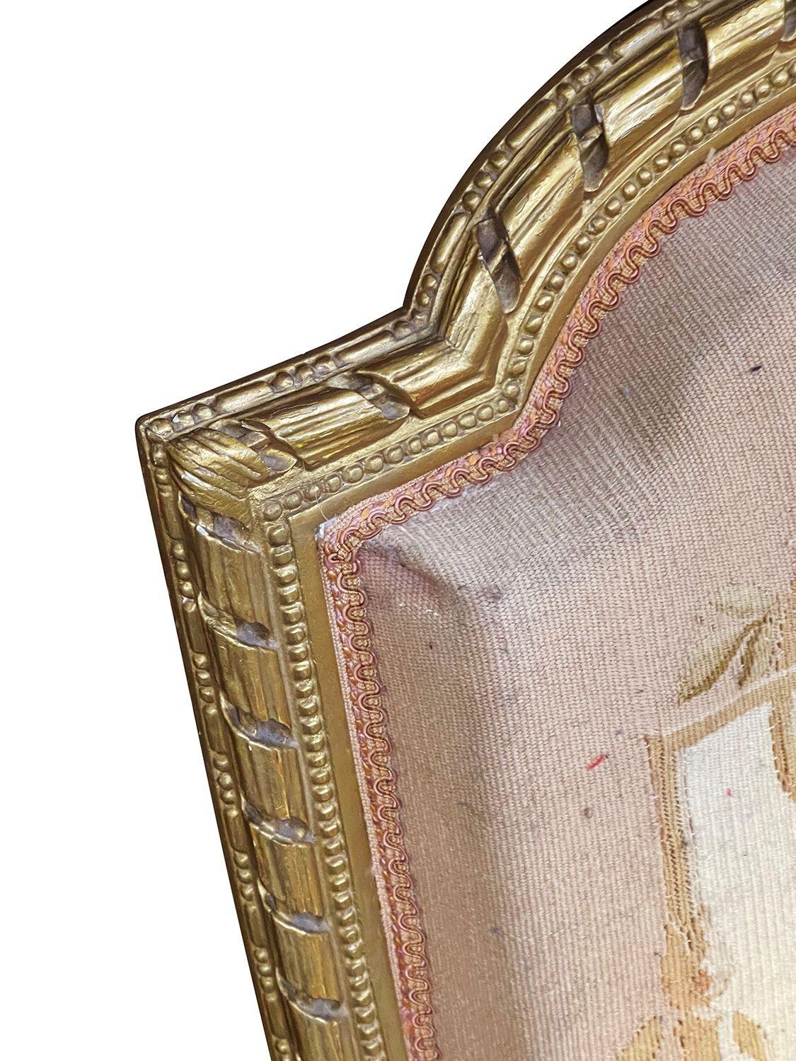 French 19th Century Louis XVI Style Six-Piece Giltwood, Aubusson Salon Suite For Sale 5