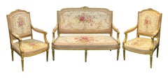 French 19th Century Louis XVI Style Six-Piece Giltwood, Aubusson Salon Suite