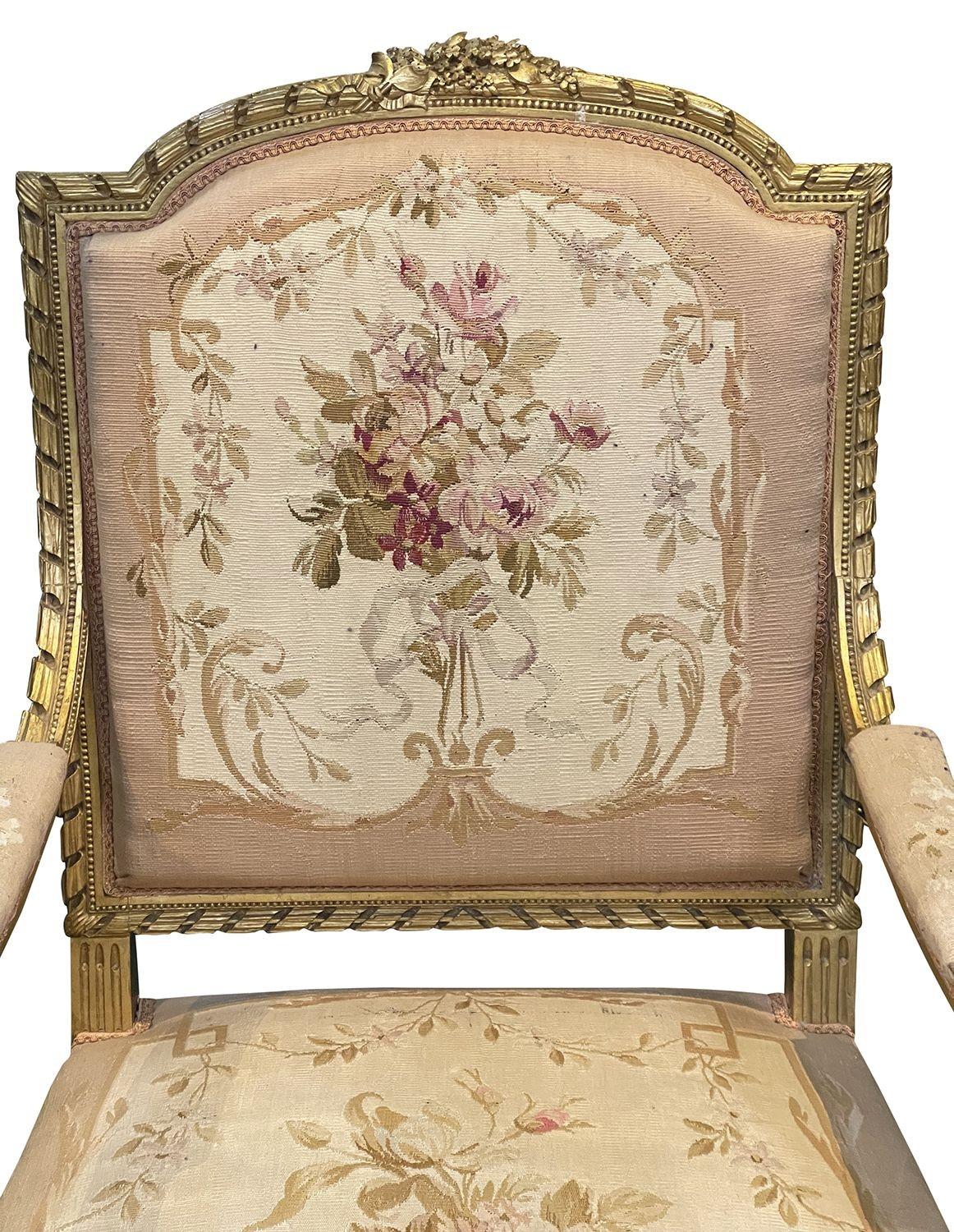 French 19th Century Louis XVI Style Six-Piece Giltwood, Aubusson Salon Suite For Sale 2