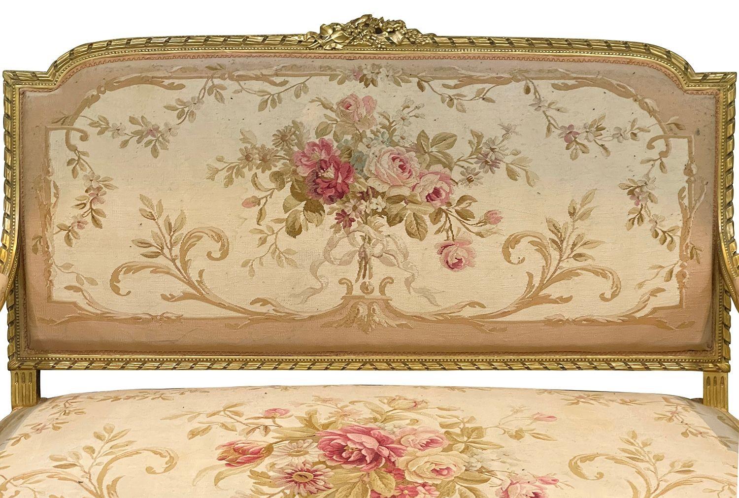 French 19th Century Louis XVI Style Six-Piece Giltwood, Aubusson Salon Suite For Sale 4