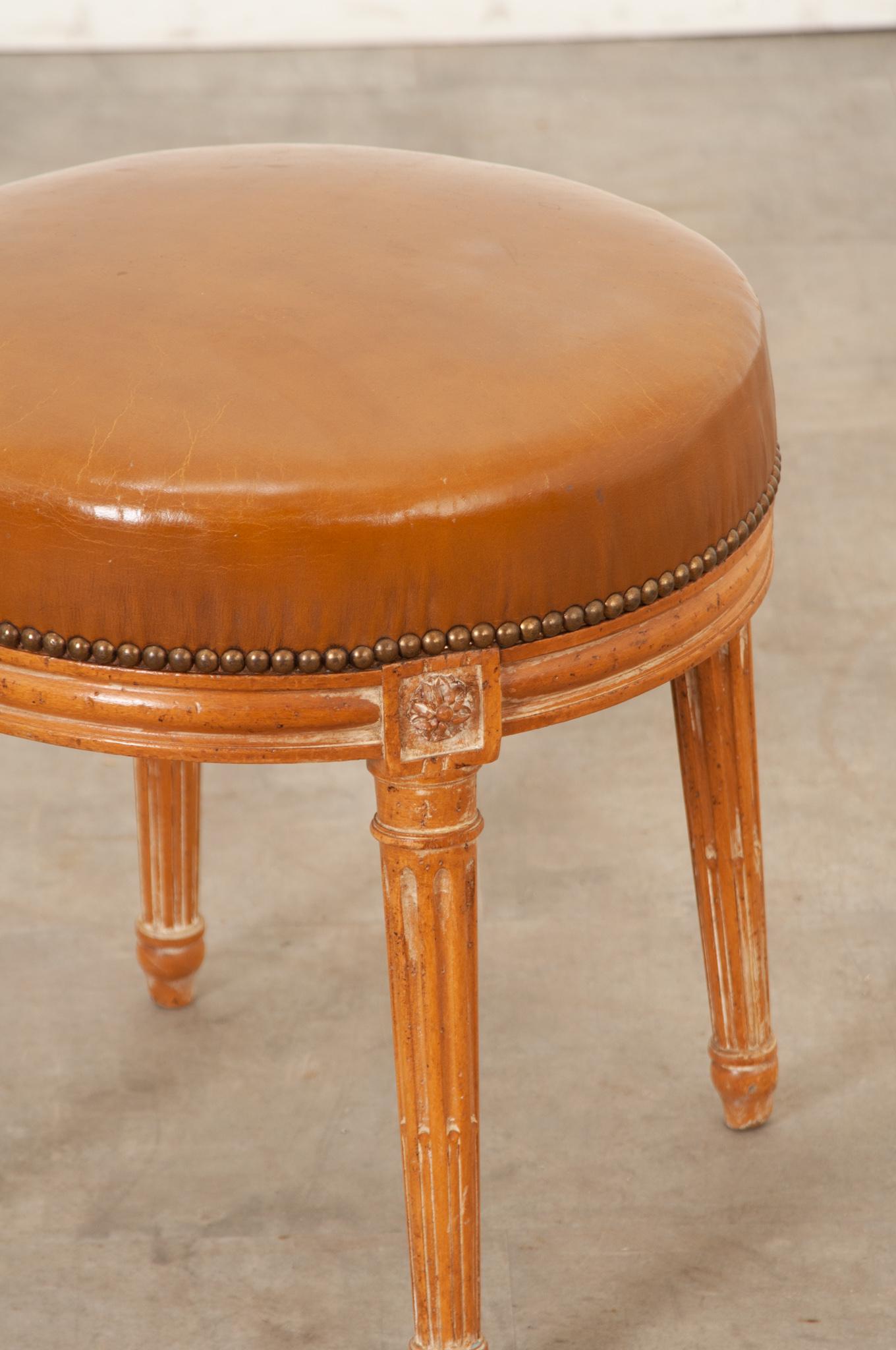 Leather French 19th Century Louis XVI Style Stool For Sale
