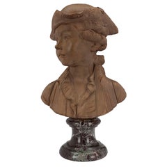 French 19th Century Louis XVI Style Terracotta Bust of a Young Boy Signed Houdon
