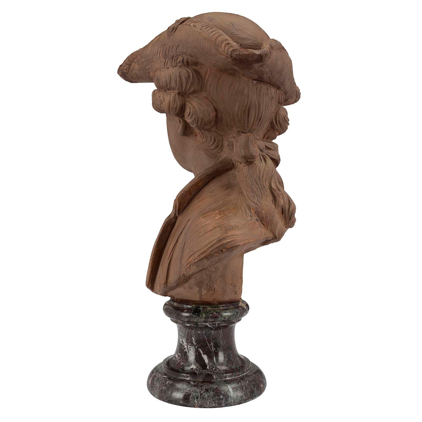 French 19th Century Louis XVI Style Terracotta Bust of a Young Boy Signed Houdon In Good Condition For Sale In West Palm Beach, FL