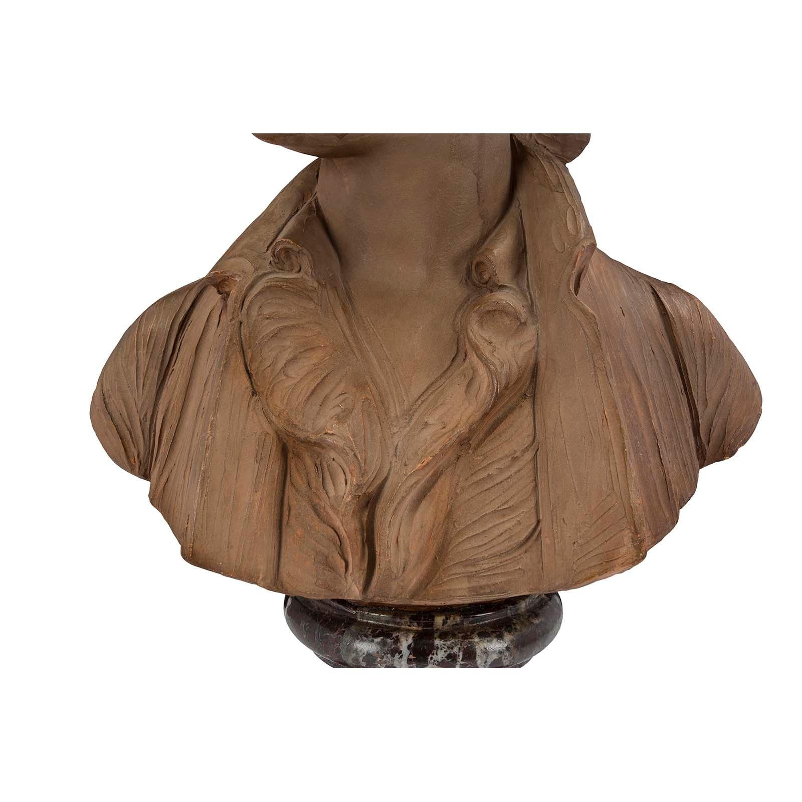 French 19th Century Louis XVI Style Terracotta Bust of a Young Boy Signed Houdon For Sale 3