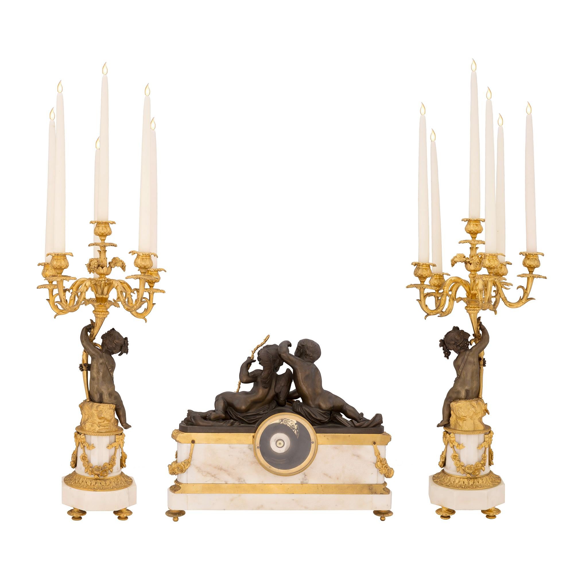Patinated French 19th Century Louis XVI Style Three-Piece Garniture Set