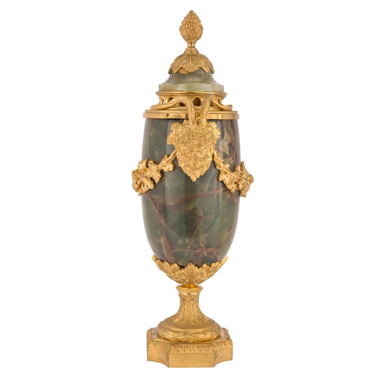 French 19th Century Louis XVI Style Three-Piece Onyx and Ormolu Garniture Set For Sale 3