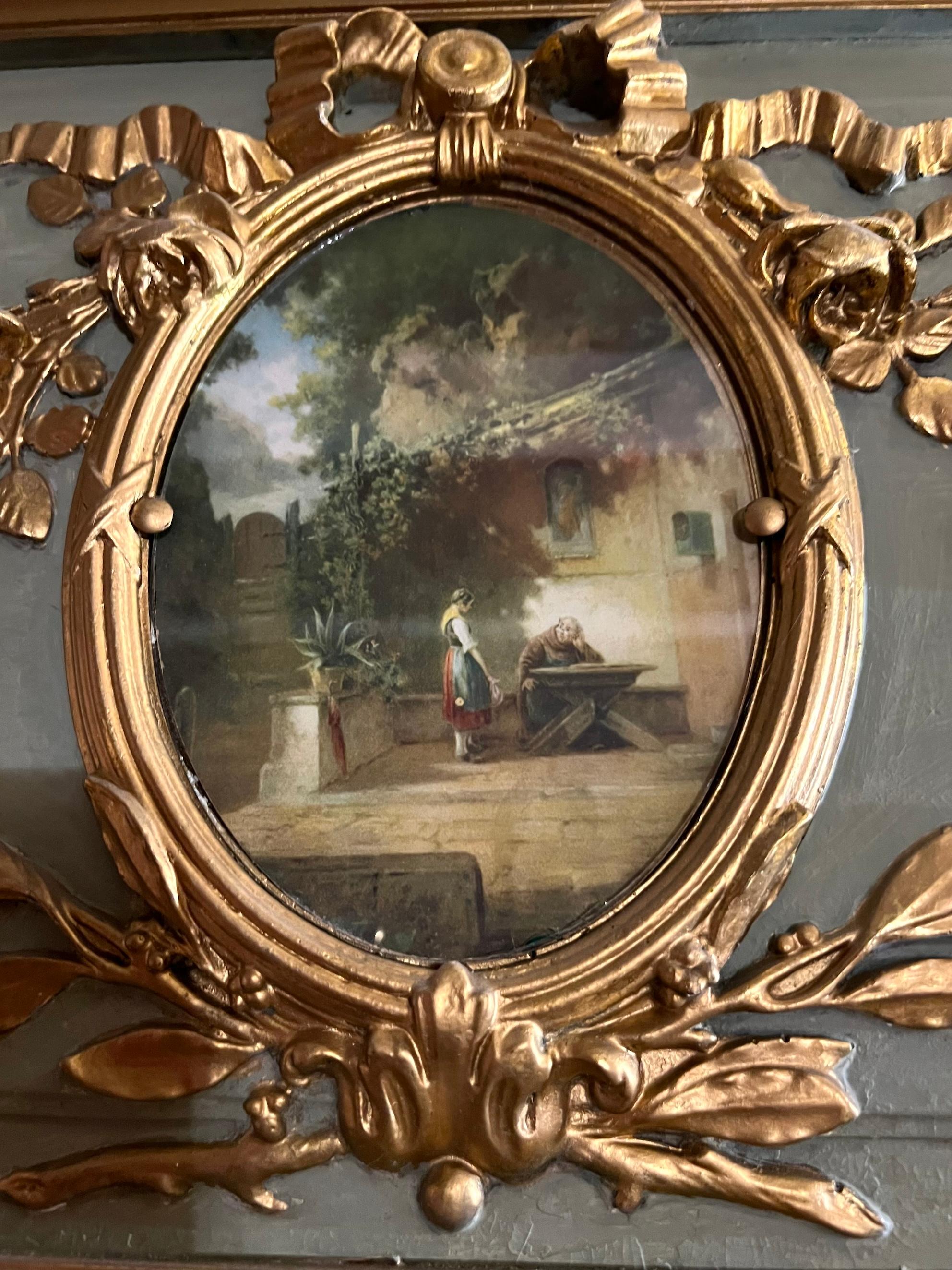 French 19th Century Louis XVI Style Trumeau Mirror In Distressed Condition For Sale In LA FERTÉ-SOUS-JOUARRE, FR
