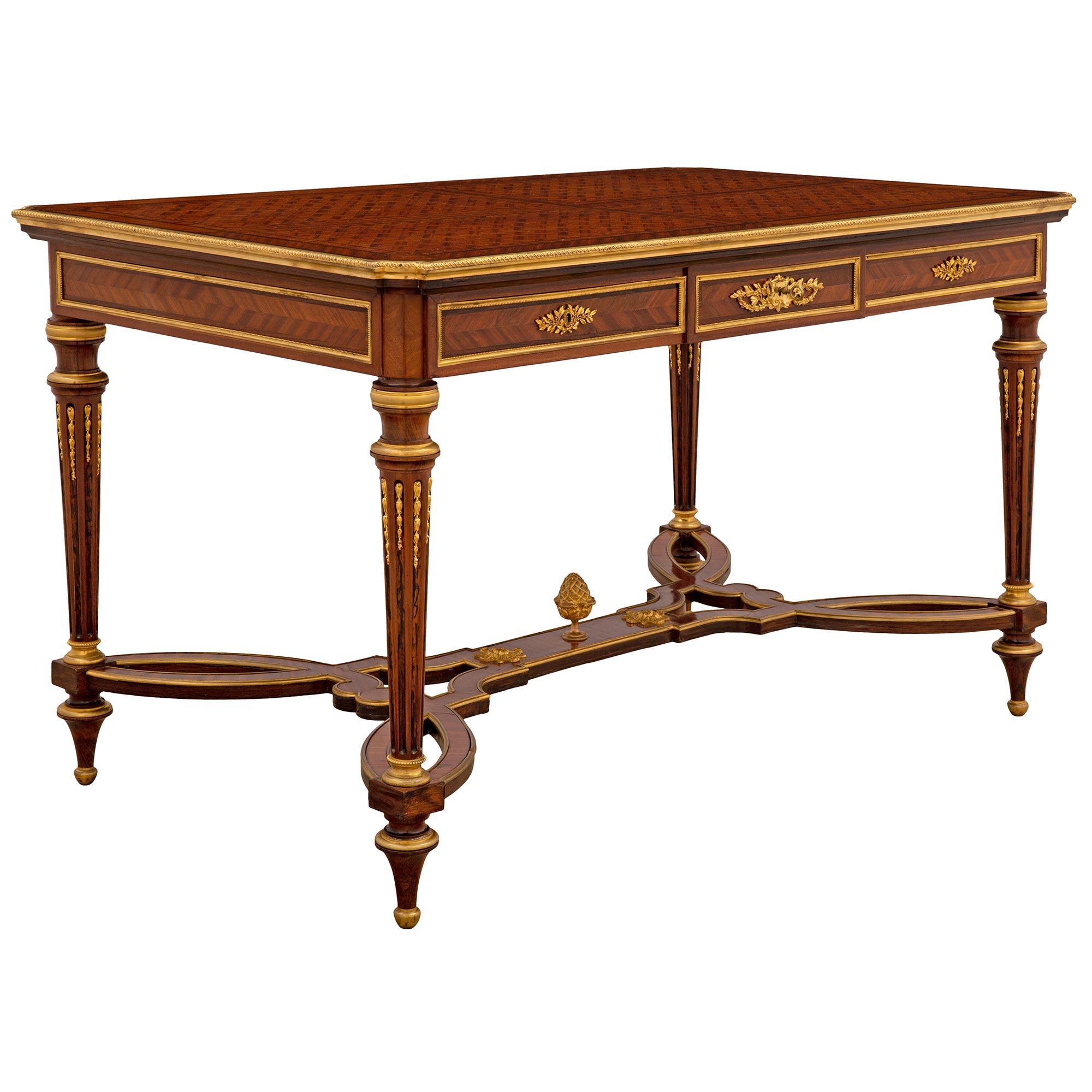 French 19th Century Louis XVI Style Tulipwood and Ormolu Center Table For Sale 1