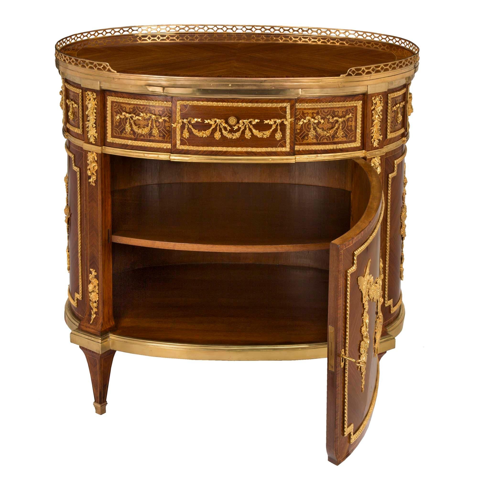 Ormolu French 19th Century Louis XVI Style Tulipwood Side Table/Cabinet For Sale