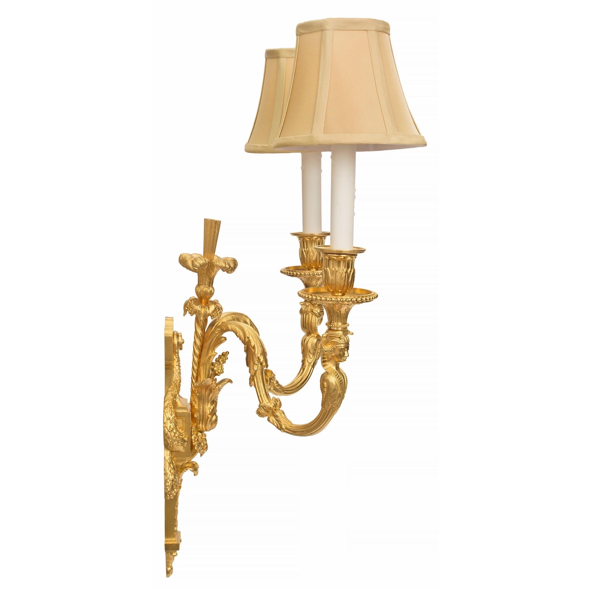 French 19th Century Louis XVI Style Two Arm Ormolu Sconces In Good Condition For Sale In West Palm Beach, FL