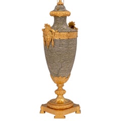 French 19th Century Louis XVI Style Vert Campan Marble and Ormolu Lamp