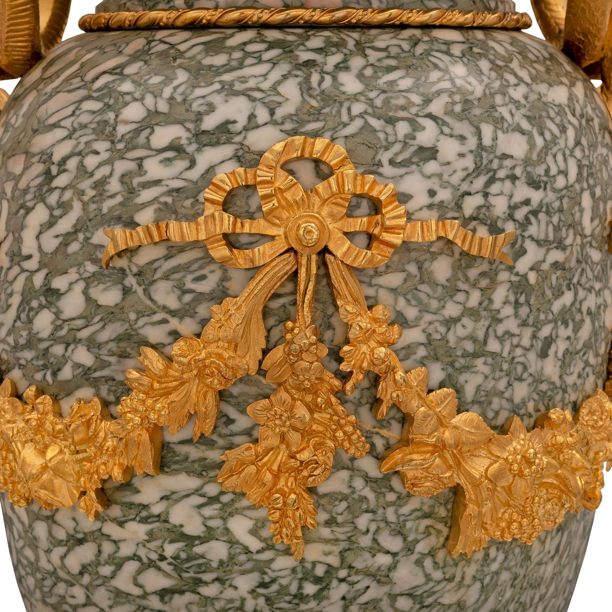 French 19th Century Louis XVI Style Vert Campan Marble and Ormolu Lamp 2