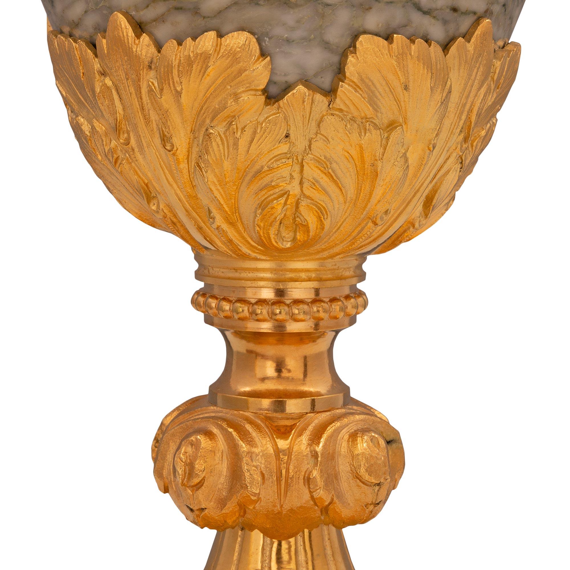 French 19th Century Louis XVI Style Vert Campan Marble and Ormolu Lamp For Sale 4