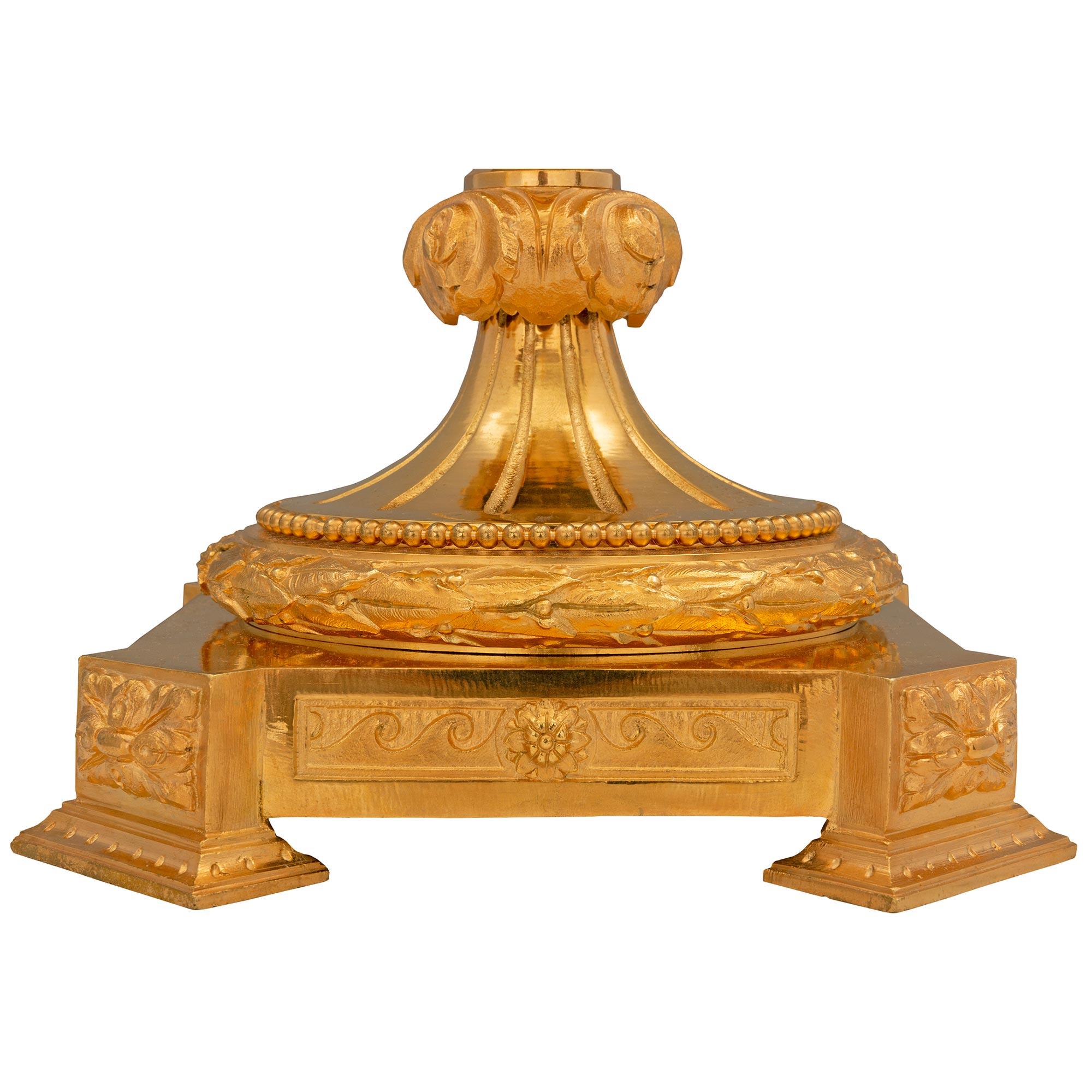 French 19th Century Louis XVI Style Vert Campan Marble and Ormolu Lamp For Sale 5
