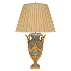 French 19th Century Louis XVI Style Vert Campan Marble and Ormolu Lamp