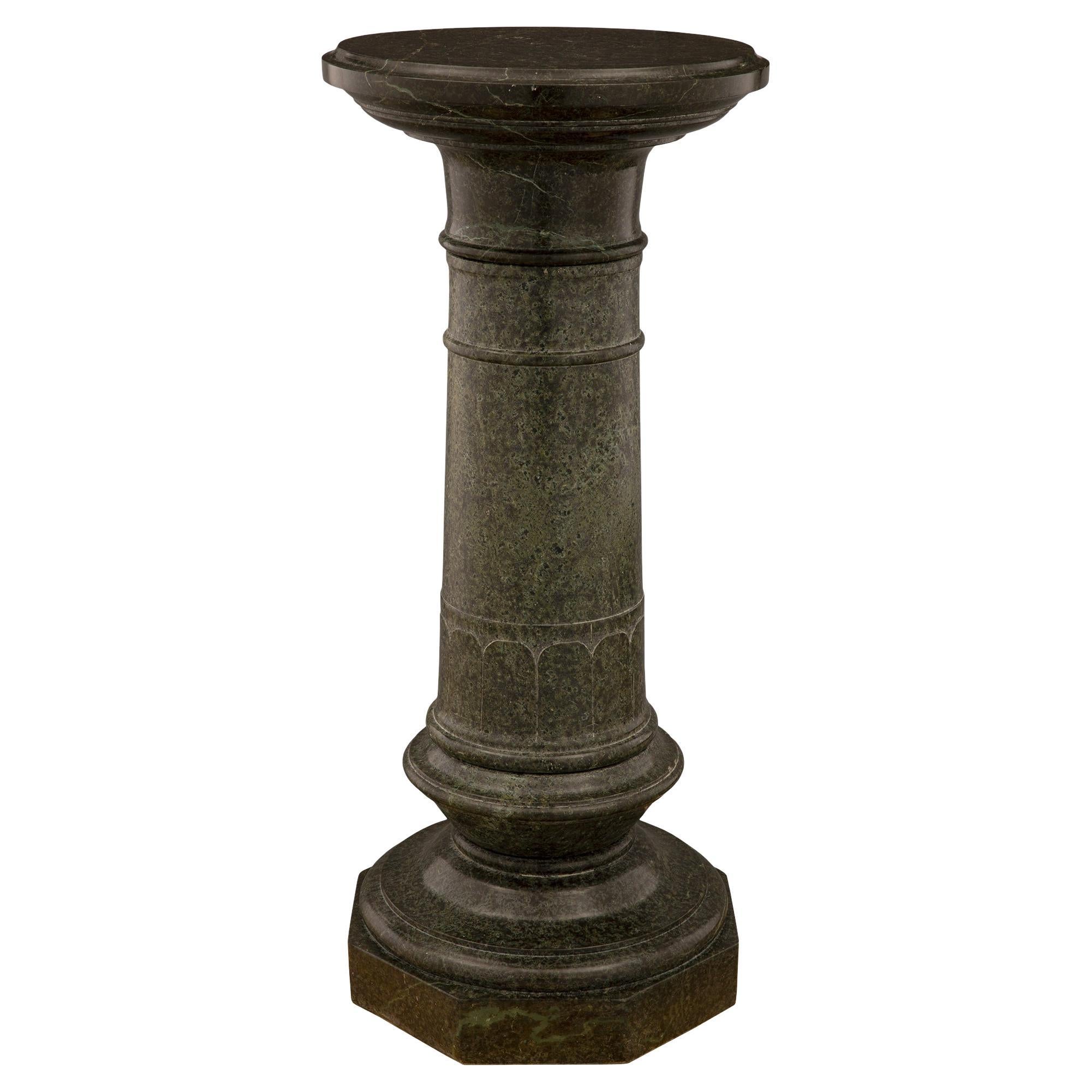 French 19th Century Louis XVI Style Vert de Patricia Marble Pedestal Column For Sale