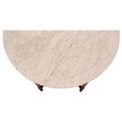 French 19th Century Louis XVI Style Walnut and Marble Demilune Console
