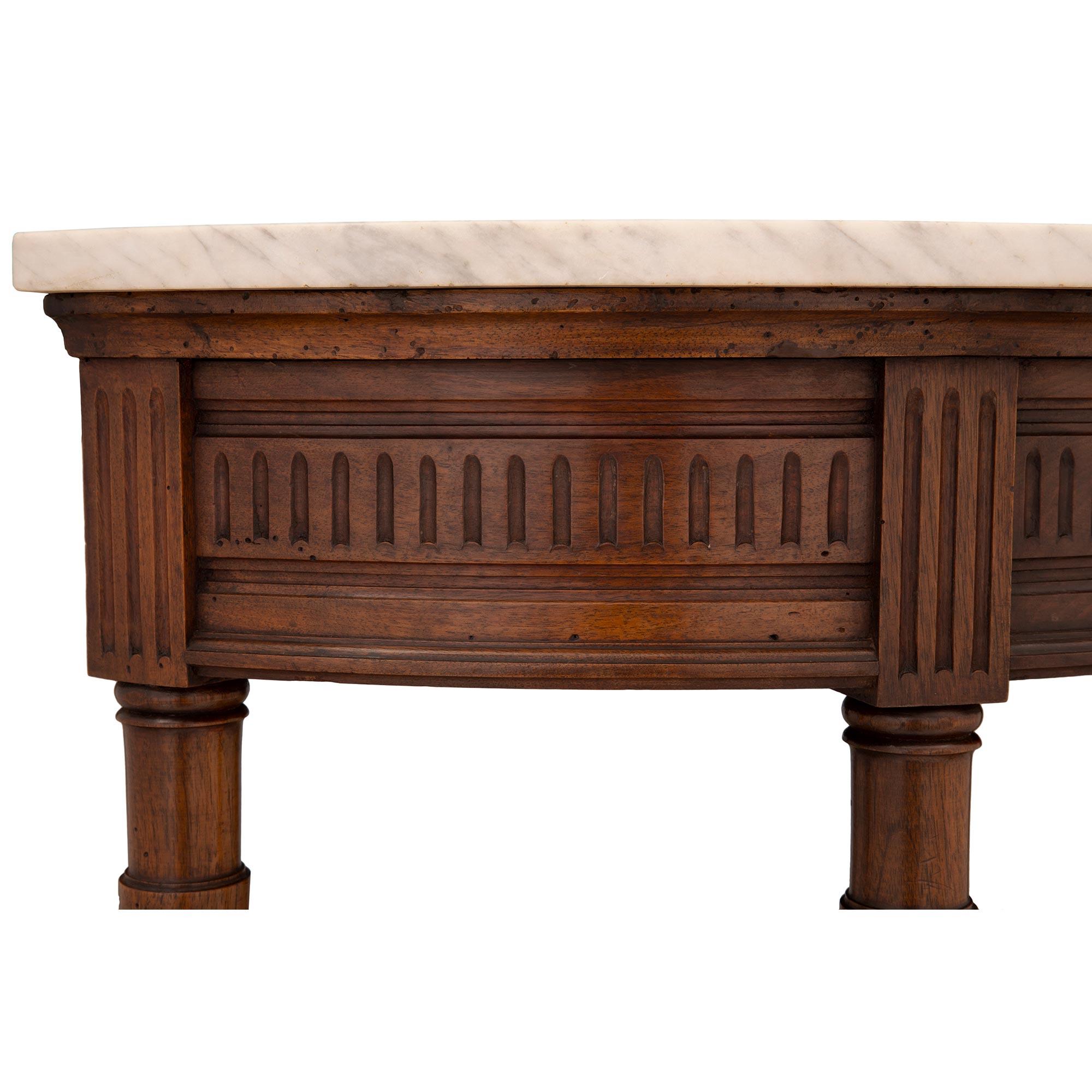 French 19th Century Louis XVI Style Walnut and Marble Demilune Console For Sale 1