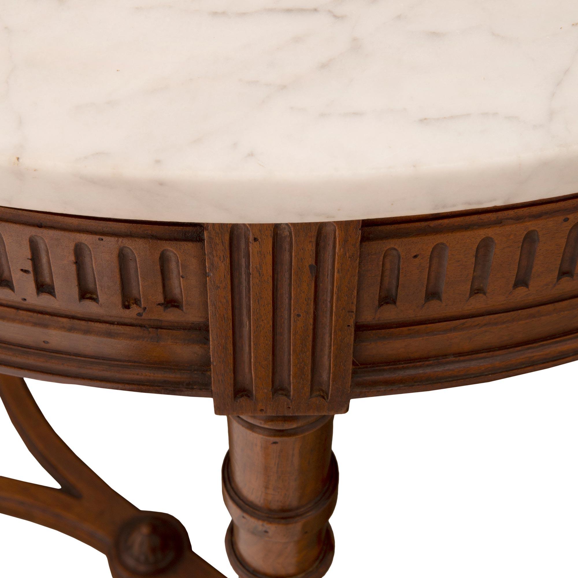 French 19th Century Louis XVI Style Walnut and Marble Demilune Console For Sale 2