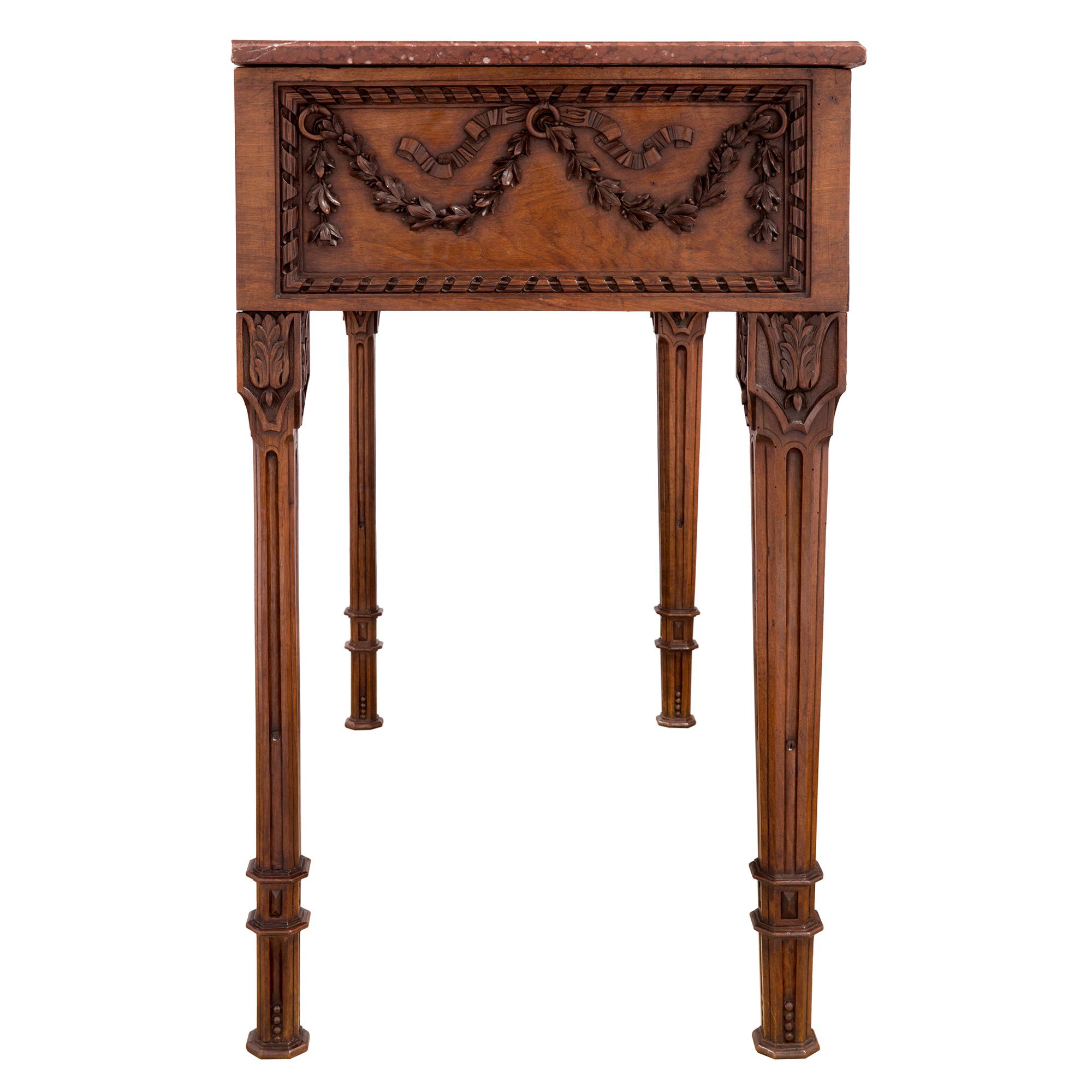 French 19th Century Louis XVI Style Walnut and Rouge Griotte Marble Console For Sale 1