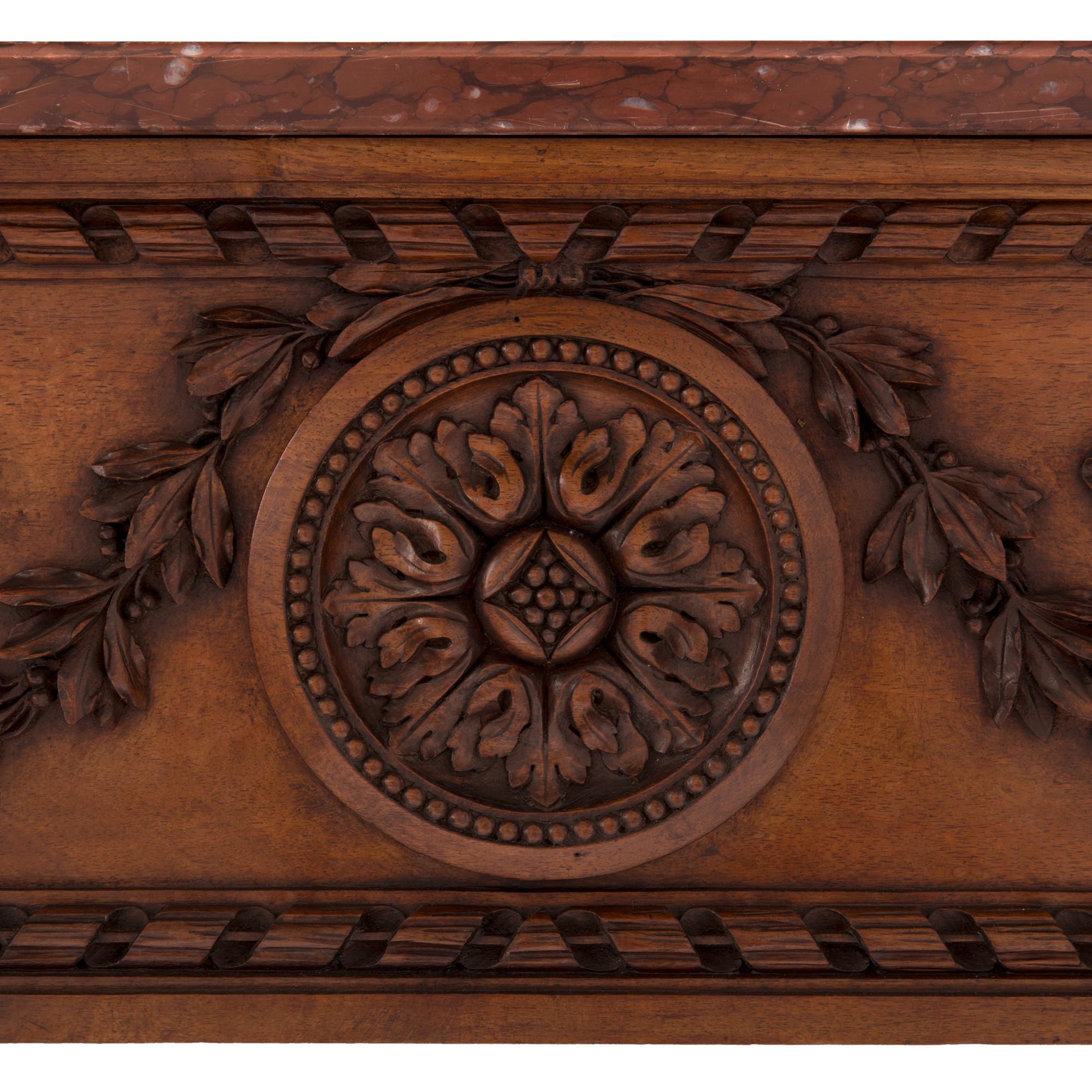 French 19th Century Louis XVI Style Walnut and Rouge Griotte Marble Console For Sale 2