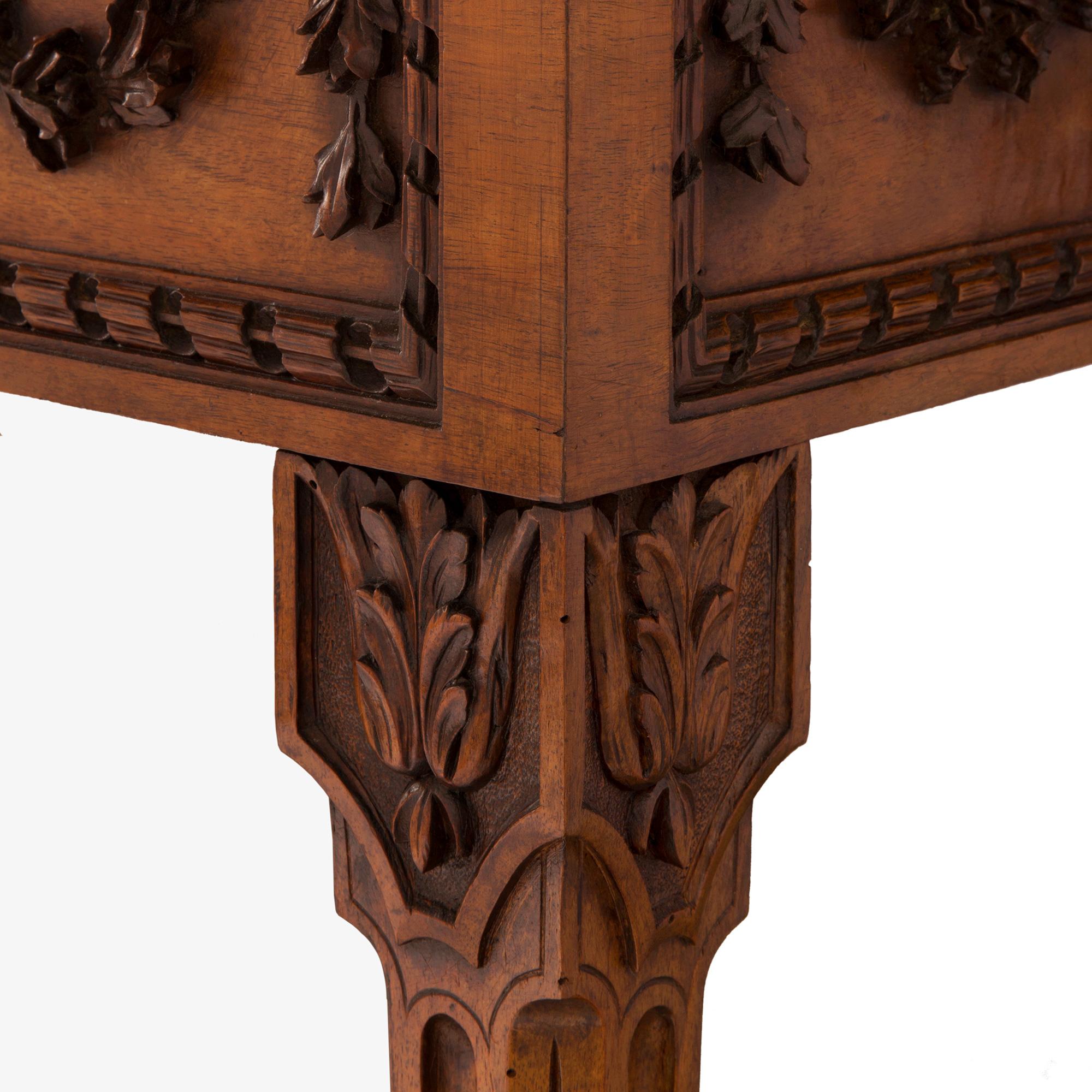 French 19th Century Louis XVI Style Walnut and Rouge Griotte Marble Console For Sale 4