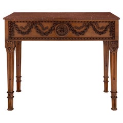 French 19th Century Louis XVI Style Walnut and Rouge Griotte Marble Console