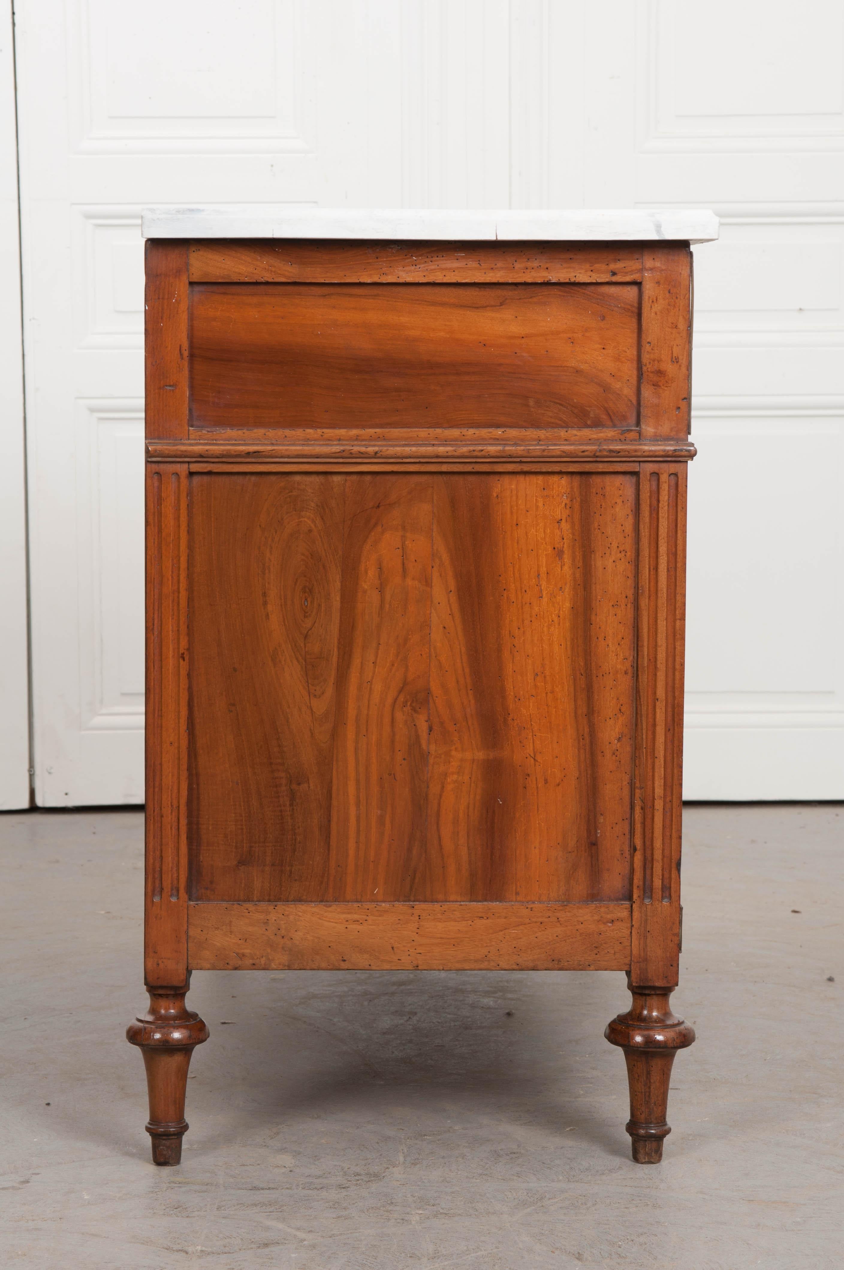 French 19th Century Louis XVI Style Walnut Commode with Faux Marble Top 2