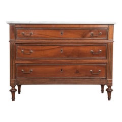 French 19th Century Louis XVI Style Walnut Commode with Faux Marble Top