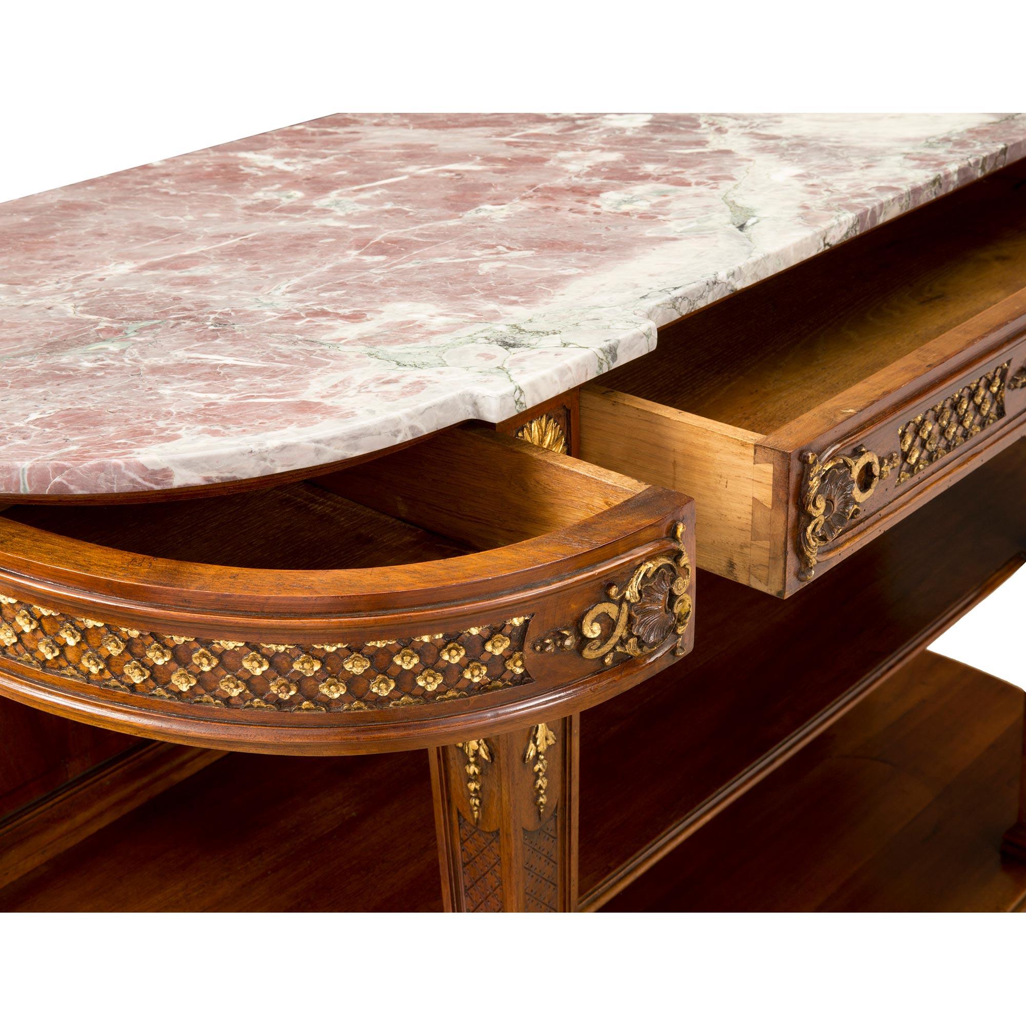 French 19th Century Louis XVI Style Walnut, Giltwood, Brèche Marble Console For Sale 5