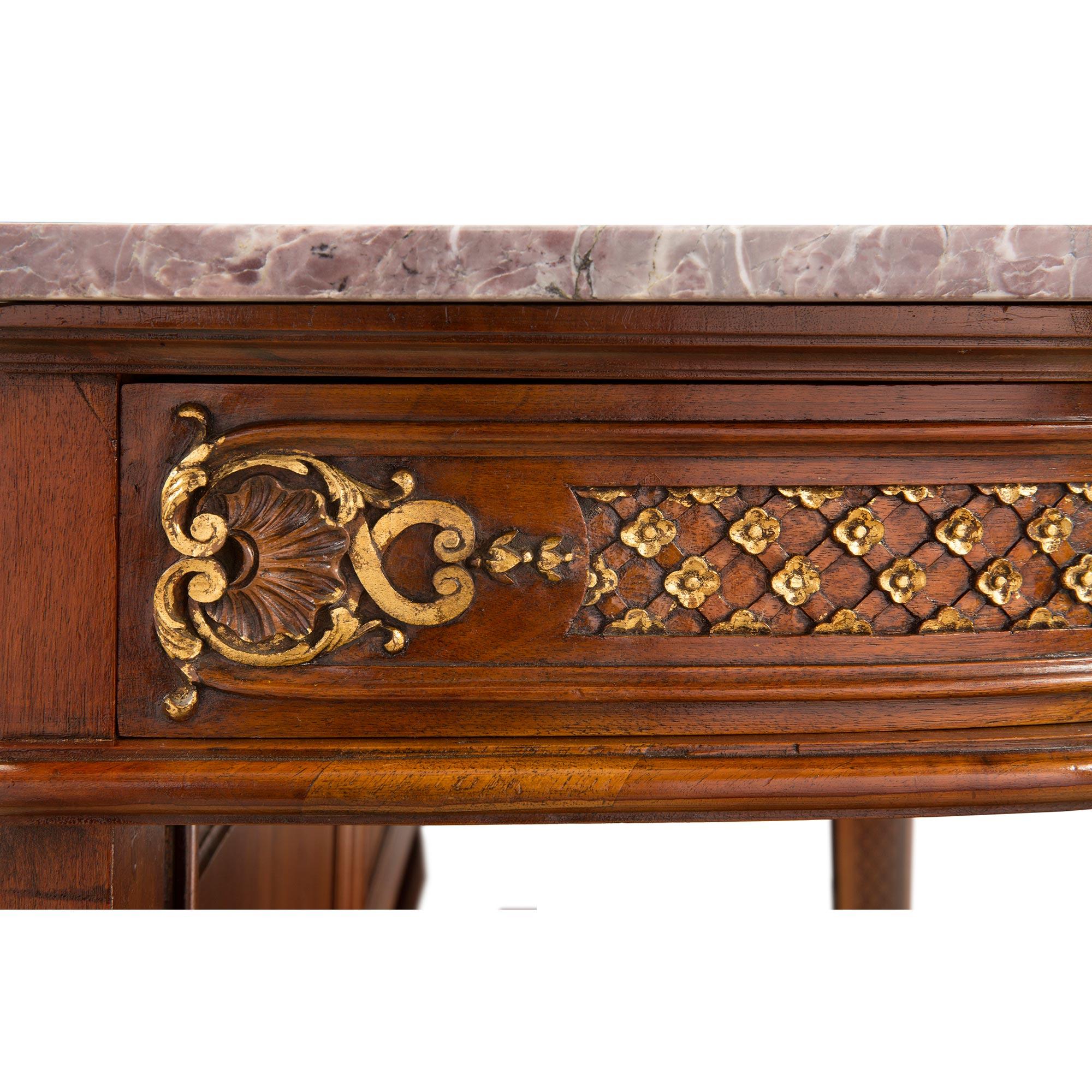 French 19th Century Louis XVI Style Walnut, Giltwood, Brèche Marble Console For Sale 6