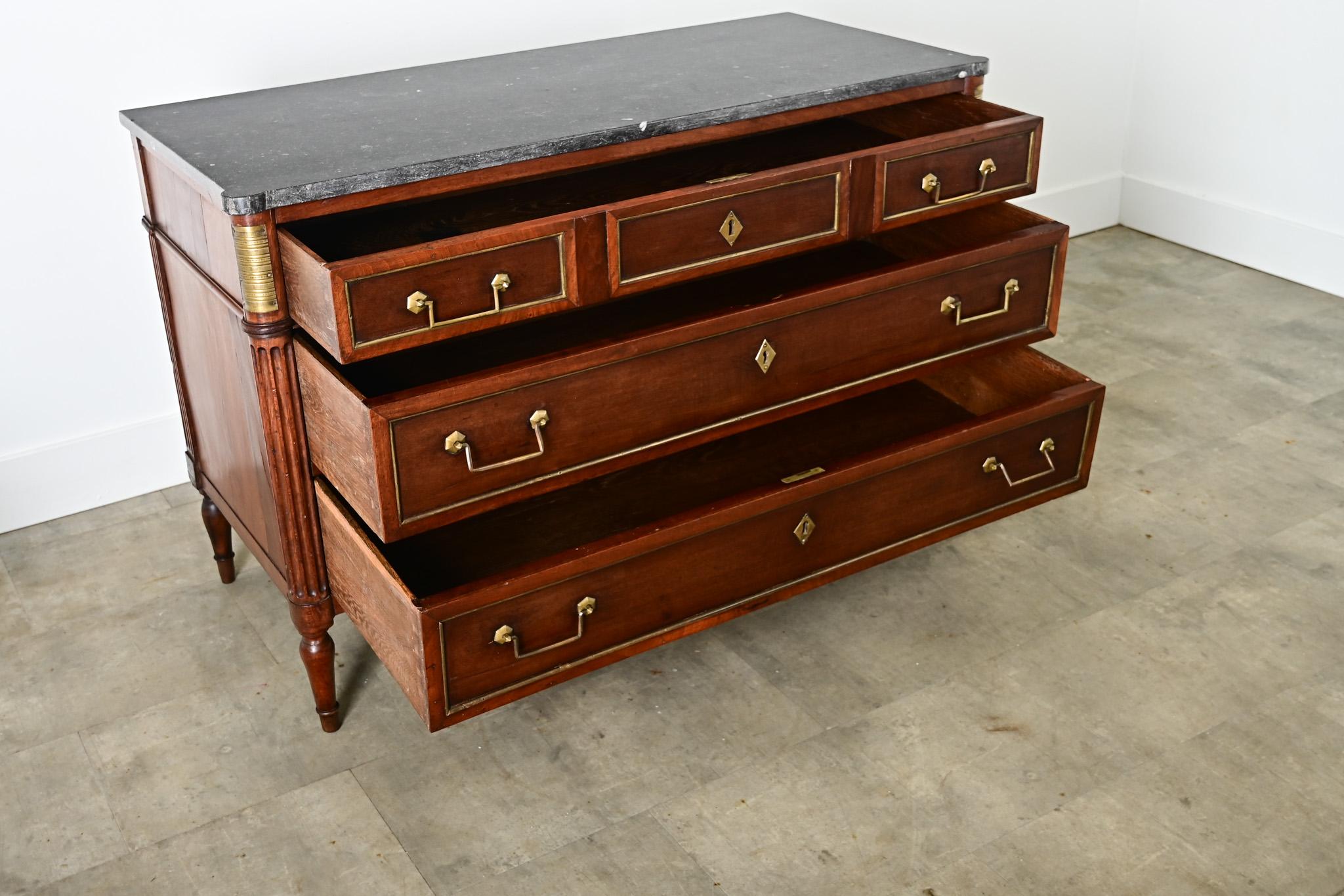 French 19th Century Louis XVI Style Walnut & Marble Commode For Sale 5