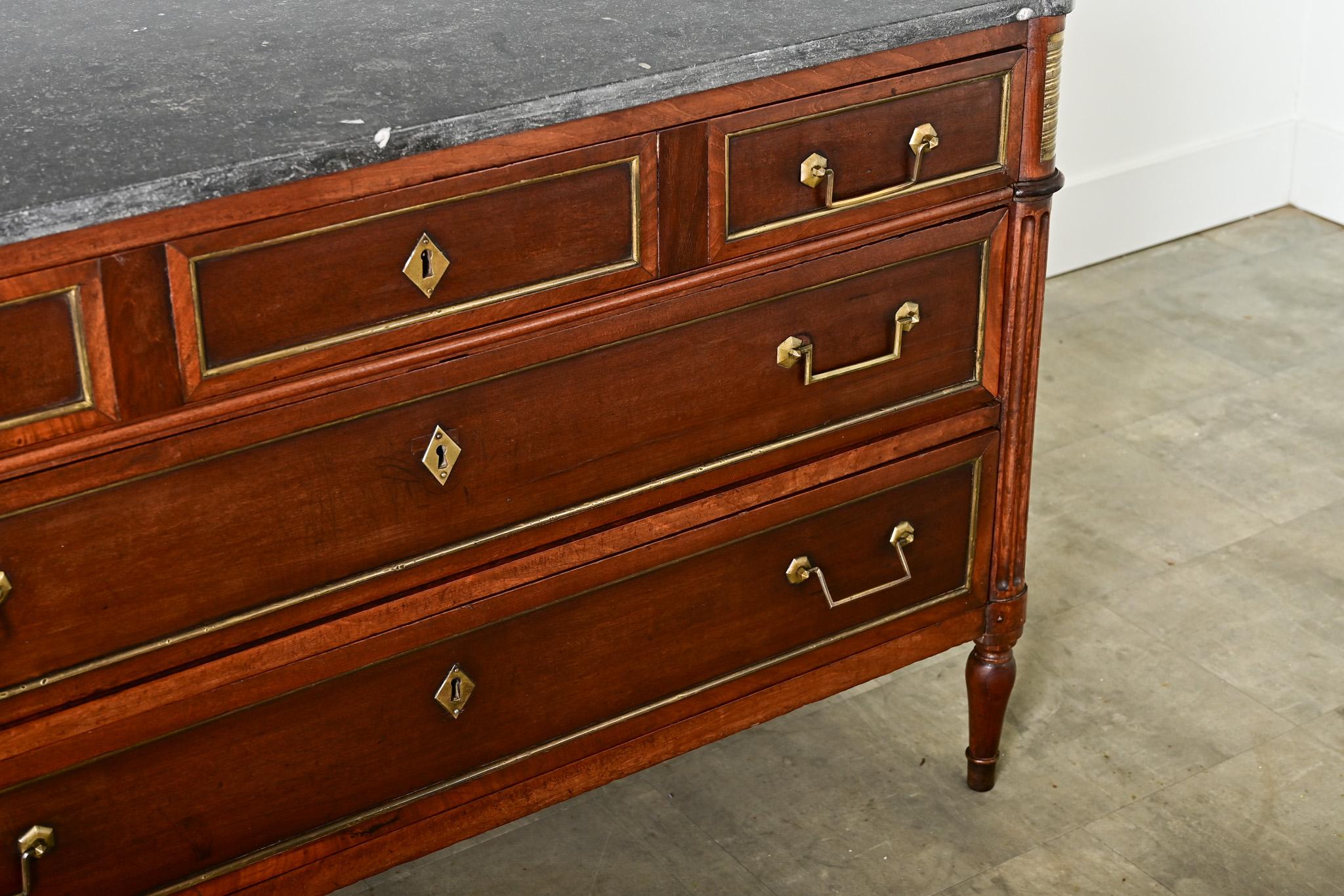 French 19th Century Louis XVI Style Walnut & Marble Commode For Sale 7