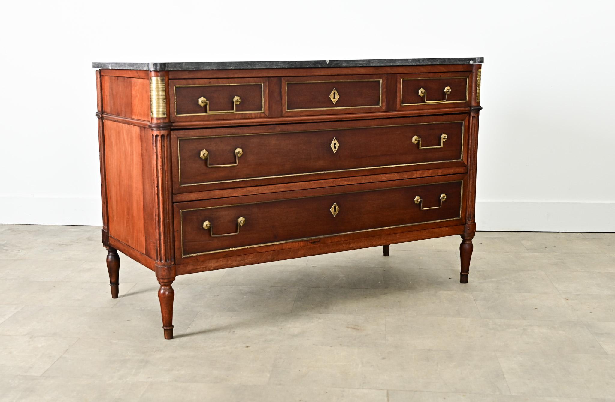 French 19th Century Louis XVI Style Walnut & Marble Commode For Sale 8