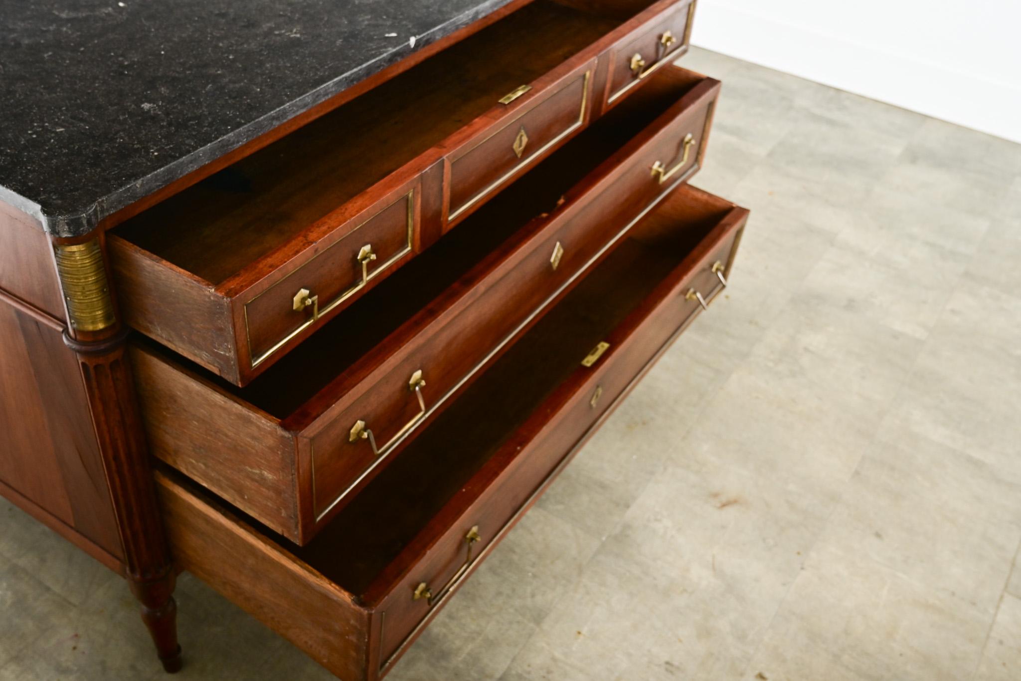 French 19th Century Louis XVI Style Walnut & Marble Commode For Sale 1
