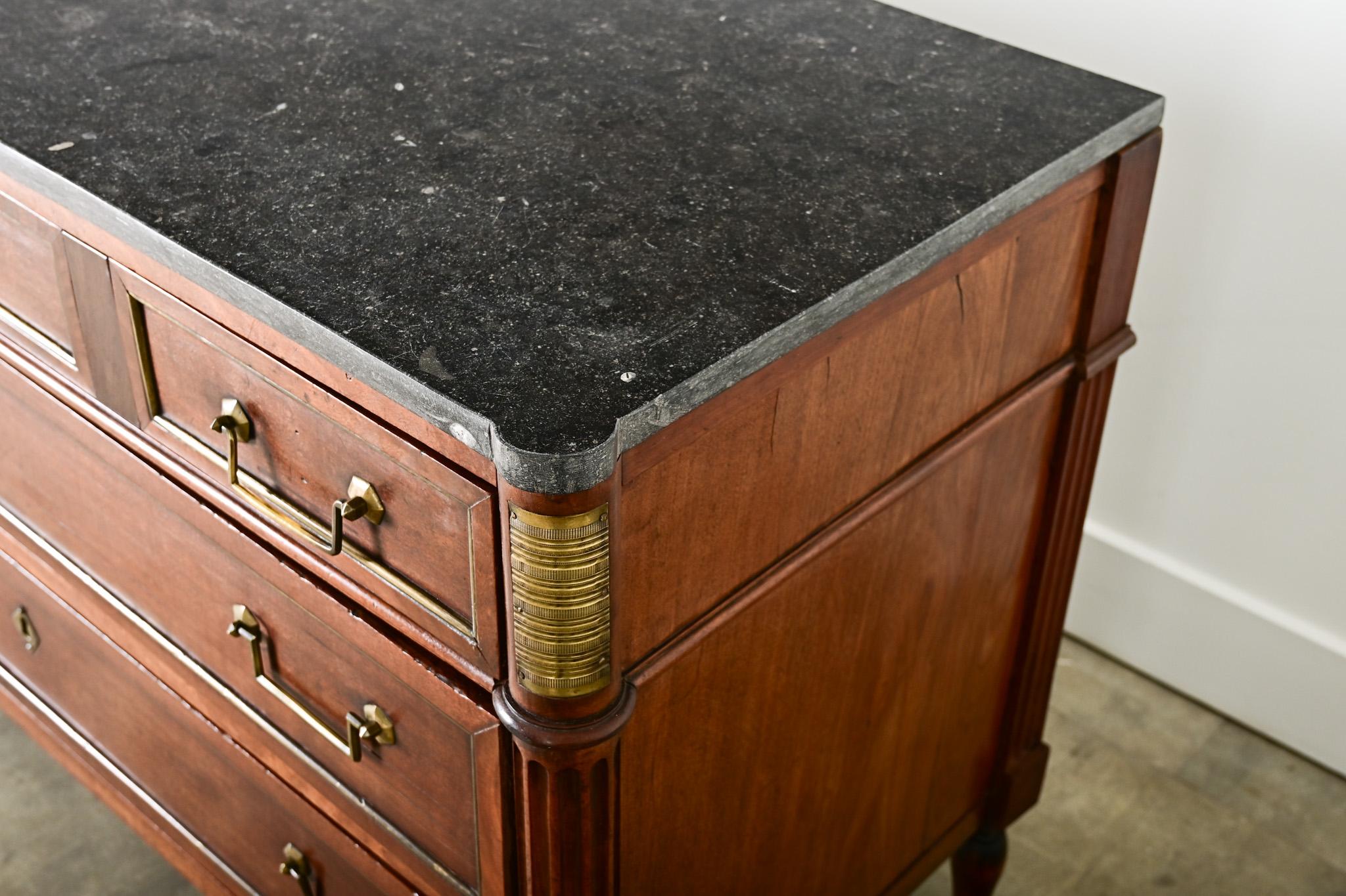 French 19th Century Louis XVI Style Walnut & Marble Commode For Sale 2