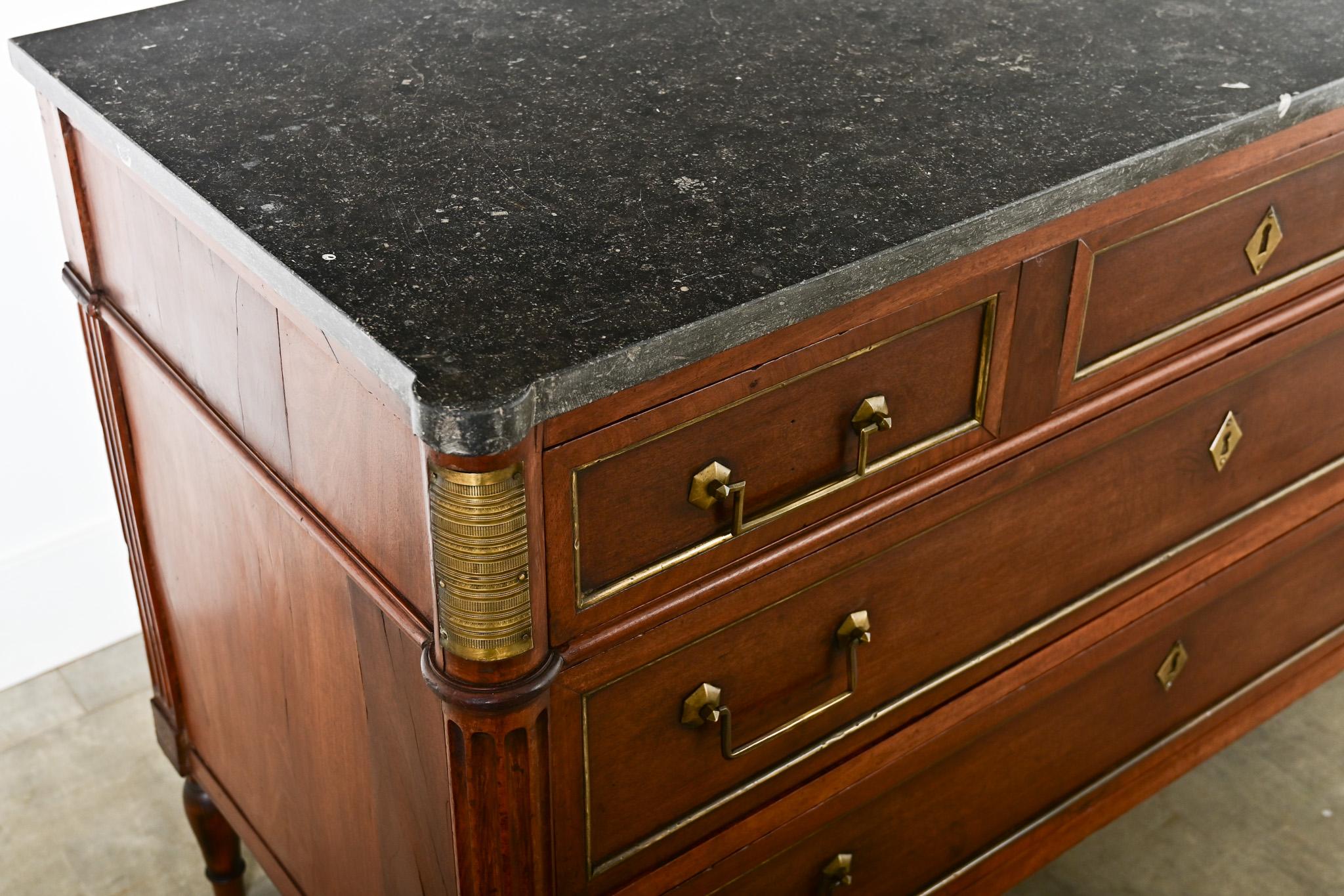 French 19th Century Louis XVI Style Walnut & Marble Commode For Sale 3