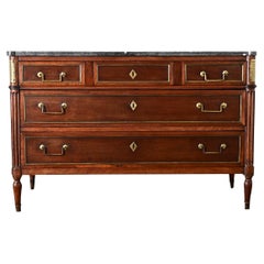 Commode française du XIXe siècle de style Louis XVI en noyer et marbre