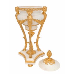 French 19th Century Louis XVI Style White Carrara and Ormolu Lidded Urn
