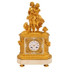 French 19th Century Louis XVI Style White Carrara Marble and Ormolu Clock