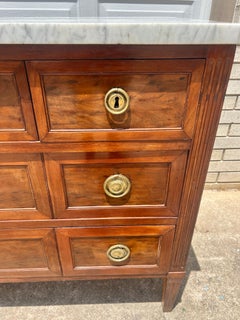 French 19th Century Louis XVI Walnut Carrara Marble Top Chest of Drawers
