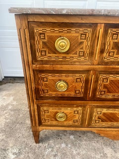French 18th Century Louis XVI Walnut Château Period Marble Top Chest of Drawers
