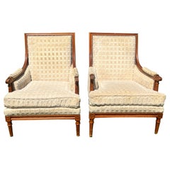 French 19th Century Louis XVI Walnut Fauteuils / Arm Chairs - Set of 2