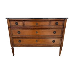 French 19th Century Louis XVI Walnut Marble Top Chest / Commode